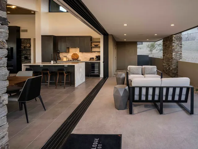 The kitchen and dining room open straight onto the covered terrace